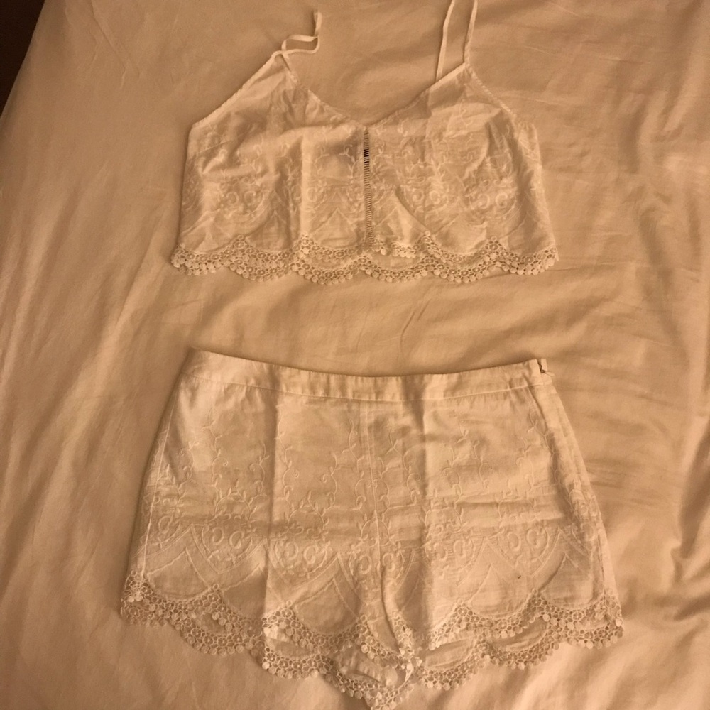 White two piece outfit.